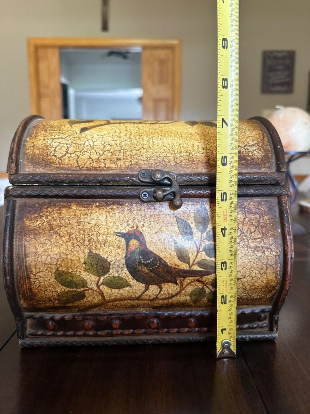 Handcrafted Vintage-Look Wooden Chest With Bird Design & Rustic Crackle Finish - Picture 14 of 16